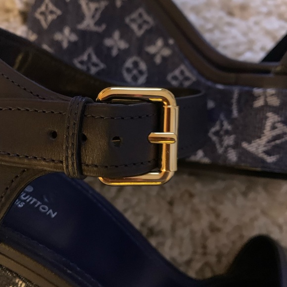 Authentic Louis Vuitton Denim Wedges in Blue - Picture 2 of 7